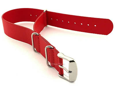 Leather NATO Watch Strap Band (3 rings) Red 20mm (image for) Leather NATO Watch Strap Band (3 rings) Red 20mm