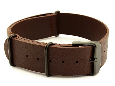 Genuine Leather Nato Watch Strap PVD Hardware Dark Brown 24mm (image for) Genuine Leather Nato Watch Strap PVD Hardware Dark Brown 24mm