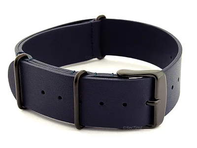 Genuine Leather Nato Watch Strap PVD Hardware Navy Blue 24mm (image for) Genuine Leather Nato Watch Strap PVD Hardware Navy Blue 24mm