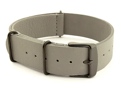 Genuine Leather Nato Watch Strap PVD Hardware Grey 24mm (image for) Genuine Leather Nato Watch Strap PVD Hardware Grey 24mm