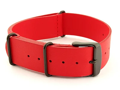 Genuine Leather Nato Watch Strap PVD Hardware Red 20mm (image for) Genuine Leather Nato Watch Strap PVD Hardware Red 20mm