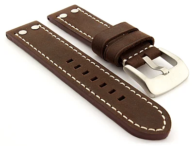 Leather Watch Band Marina with Rivets fits Panerai Matte Dark Brown 20mm (image for) Leather Watch Band Marina with Rivets fits Panerai Matte Dark Brown 20mm