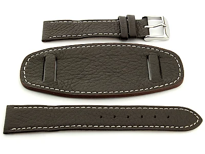 Leather Watch Strap with Wrist Pad MONTE Dark Brown 22mm (image for) Leather Watch Strap with Wrist Pad MONTE Dark Brown 22mm