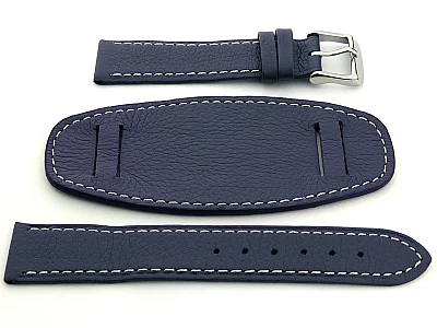 Leather Watch Strap with Wrist Pad MONTE Navy Blue 18mm (image for) Leather Watch Strap with Wrist Pad MONTE Navy Blue 18mm