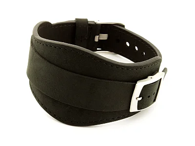 Genuine Leather One-piece Cuff Pad Watch Strap Band Moscow Black 18mm (image for) Genuine Leather One-piece Cuff Pad Watch Strap Band Moscow Black 18mm