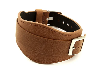 Genuine Leather One-piece Cuff Pad Watch Strap Band Moscow Brown 22mm (image for) Genuine Leather One-piece Cuff Pad Watch Strap Band Moscow Brown 22mm
