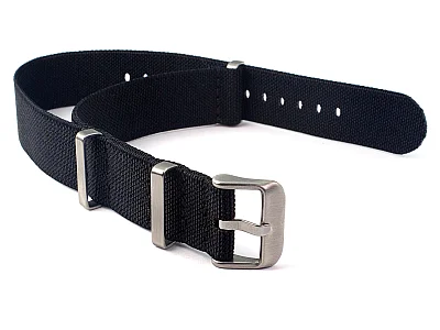Elastic Nylon/Rubber Nato Watch Strap Military Divers Black 22mm (image for) Elastic Nylon/Rubber Nato Watch Strap Military Divers Black 22mm
