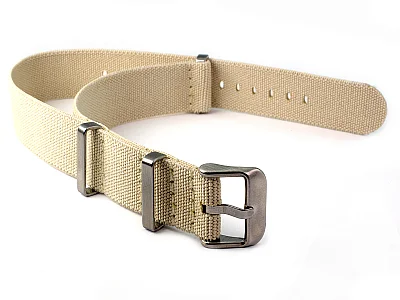 Elastic Nylon/Rubber Nato Watch Strap Military Divers Beige 20mm (image for) Elastic Nylon/Rubber Nato Watch Strap Military Divers Beige 20mm
