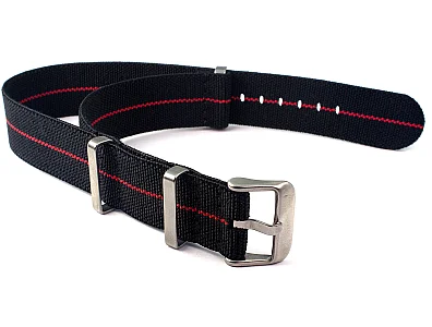 Elastic Nylon/Rubber Nato Watch Strap Military Divers Black/Red 22mm (image for) Elastic Nylon/Rubber Nato Watch Strap Military Divers Black/Red 22mm