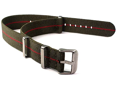 Elastic Nylon/Rubber Nato Watch Strap Military Divers Olive Green/Red 20mm (image for) Elastic Nylon/Rubber Nato Watch Strap Military Divers Olive Green/Red 20mm