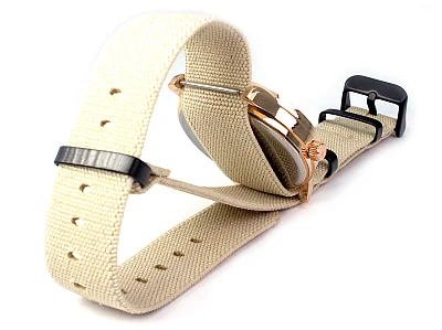 22mm Beige Elastic Nylon/Rubber Nato Watch Strap PVD Military Divers (image for) 22mm Beige Elastic Nylon/Rubber Nato Watch Strap PVD Military Divers