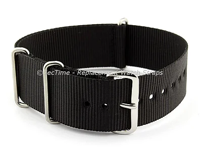 NATO G10 Watch Strap Military Nylon Divers (3 rings) Black 24mm (image for) NATO G10 Watch Strap Military Nylon Divers (3 rings) Black 24mm