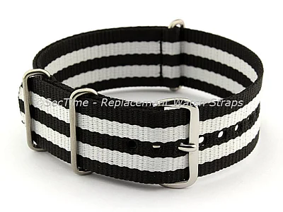NATO G10 Watch Strap Military Nylon Divers (3 rings) Black/White 22mm (image for) NATO G10 Watch Strap Military Nylon Divers (3 rings) Black/White 22mm