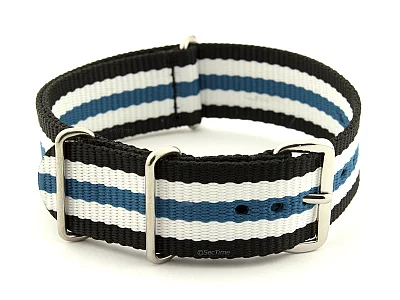 NATO G10 Watch Strap Military Nylon Divers 3 rings Black/White/Blue (5) 24mm (image for) NATO G10 Watch Strap Military Nylon Divers 3 rings Black/White/Blue (5) 24mm