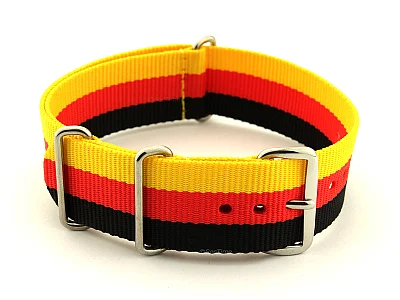 NATO G10 Watch Strap Military Nylon Divers 3 rings Black/Red/Gold (Germany) 20mm (image for) NATO G10 Watch Strap Military Nylon Divers 3 rings Black/Red/Gold (Germany) 20mm