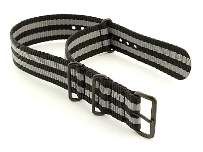 Bond-Style Nato G10 Nylon Watch Strap PVD Buckle Black/Grey 18mm (image for) Bond-Style Nato G10 Nylon Watch Strap PVD Buckle Black/Grey 18mm