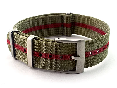 Ribbed Nylon Nato Watch Strap Military Divers Olive Green/Red (3) 22mm (image for) Ribbed Nylon Nato Watch Strap Military Divers Olive Green/Red (3) 22mm