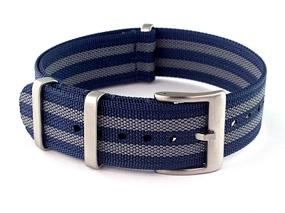 Ribbed Nylon Nato Watch Strap Military Divers Navy Blue/Grey (5) 16mm (image for) Ribbed Nylon Nato Watch Strap Military Divers Navy Blue/Grey (5) 16mm