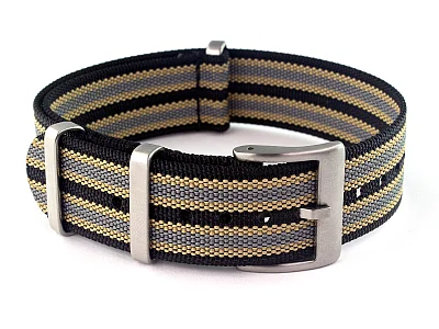 Ribbed Nylon Nato Watch Strap Military Divers Black/Beige/Grey (9) 20mm (image for) Ribbed Nylon Nato Watch Strap Military Divers Black/Beige/Grey (9) 20mm