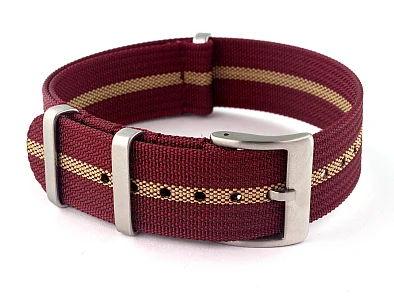 Ribbed Nylon Nato Watch Strap Military Divers Maroon/Beige (3) 22mm (image for) Ribbed Nylon Nato Watch Strap Military Divers Maroon/Beige (3) 22mm