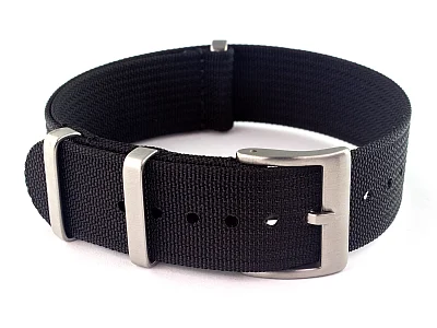 Ribbed Nylon Nato Watch Strap Military Divers Black 24mm (image for) Ribbed Nylon Nato Watch Strap Military Divers Black 24mm