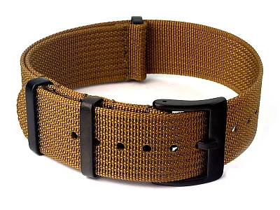 Ribbed Nylon Nato Watch Strap PVD Military Divers Khaki-Brown 24mm (image for) Ribbed Nylon Nato Watch Strap PVD Military Divers Khaki-Brown 24mm