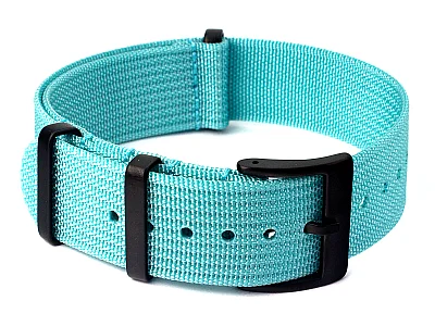 Ribbed Nylon Nato Watch Strap PVD Military Divers Turquoise 19mm (image for) Ribbed Nylon Nato Watch Strap PVD Military Divers Turquoise 19mm
