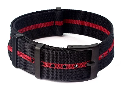 Ribbed Nylon Nato Watch Strap PVD Military Divers Black/Red (3) 20mm (image for) Ribbed Nylon Nato Watch Strap PVD Military Divers Black/Red (3) 20mm