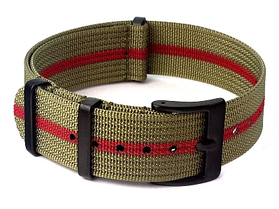 Ribbed Nylon Nato Watch Strap PVD Military Divers Olive Green/Red (3) 22mm (image for) Ribbed Nylon Nato Watch Strap PVD Military Divers Olive Green/Red (3) 22mm