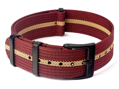 Ribbed Nylon Nato Watch Strap PVD Military Divers Maroon/Beige (3) 22mm (image for) Ribbed Nylon Nato Watch Strap PVD Military Divers Maroon/Beige (3) 22mm