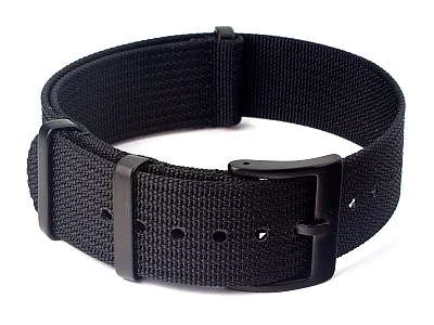 Ribbed Nylon Nato Watch Strap PVD Military Divers Black 18mm (image for) Ribbed Nylon Nato Watch Strap PVD Military Divers Black 18mm