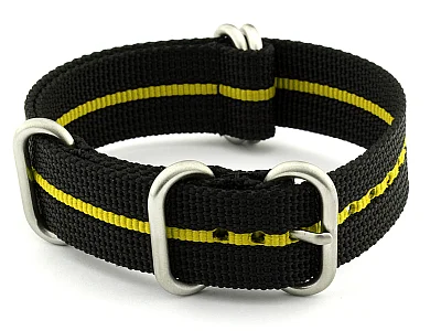 NATO Nylon Watch Strap Strong Heavy Duty 4/5 rings Military Black/Yellow 24mm (image for) NATO Nylon Watch Strap Strong Heavy Duty 4/5 rings Military Black/Yellow 24mm