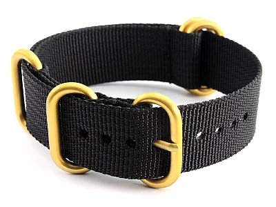 20mm Black (Yellow Gold) - Nato Nylon Watch Strap Strong Heavy Duty (4/5 rings) (image for) 20mm Black (Yellow Gold) - Nato Nylon Watch Strap Strong Heavy Duty (4/5 rings)