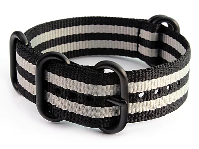 22mm Black/Grey (JB) - Nato Nylon Watch Strap Strong Heavy Duty (4/5 rings) PVD (image for) 22mm Black/Grey (JB) - Nato Nylon Watch Strap Strong Heavy Duty (4/5 rings) PVD