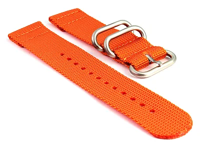 TWO-PIECE NATO Nylon Watch Strap Bond-Style Brushed Rings Orange 20mm (image for) TWO-PIECE NATO Nylon Watch Strap Bond-Style Brushed Rings Orange 20mm