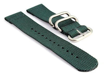 TWO-PIECE NATO Nylon Watch Strap Bond-Style Brushed Rings Green 24mm (image for) TWO-PIECE NATO Nylon Watch Strap Bond-Style Brushed Rings Green 24mm