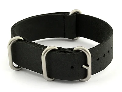 20mm Black - Genuine Leather Watch Strap / Band NATO VINTAGE, Military (image for) 20mm Black - Genuine Leather Watch Strap / Band NATO VINTAGE, Military
