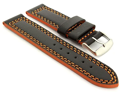 Leather Watch Strap Orion Black / Orange 18mm (image for) Leather Watch Strap Orion Black / Orange 18mm