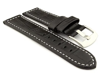 Genuine Leather Watch Strap CROCO PAN Black/White 24mm (image for) Genuine Leather Watch Strap CROCO PAN Black/White 24mm