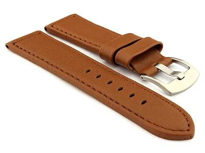 Genuine Leather Watch Strap PAN Brown/Brown 22mm (image for) Genuine Leather Watch Strap PAN Brown/Brown 22mm