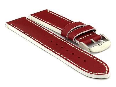 Genuine Leather Watch Band PORTO Red/White 18mm (image for) Genuine Leather Watch Band PORTO Red/White 18mm