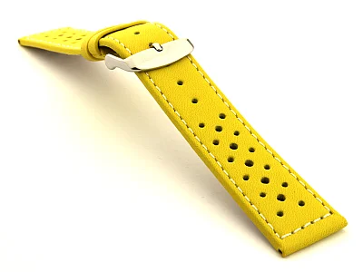 20mm Yellow/White - Genuine Leather Watch Strap / Band RIDER, Perforated (image for) 20mm Yellow/White - Genuine Leather Watch Strap / Band RIDER, Perforated