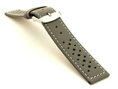 22mm Grey/White - Genuine Leather Watch Strap / Band RIDER, Perforated (image for) 22mm Grey/White - Genuine Leather Watch Strap / Band RIDER, Perforated