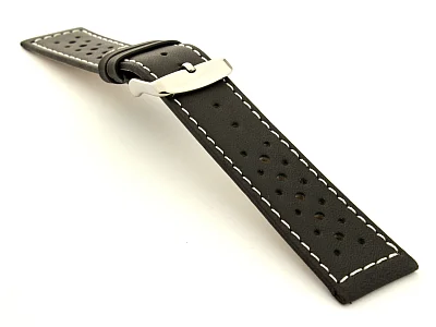 22mm Black/White - Genuine Leather Watch Strap / Band RIDER, Perforated (image for) 22mm Black/White - Genuine Leather Watch Strap / Band RIDER, Perforated