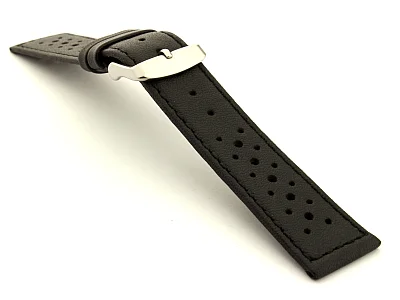 20mm Black/Black - Genuine Leather Watch Strap / Band RIDER, Perforated (image for) 20mm Black/Black - Genuine Leather Watch Strap / Band RIDER, Perforated