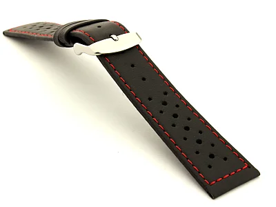20mm Black/Red - Genuine Leather Watch Strap / Band RIDER, Perforated (image for) 20mm Black/Red - Genuine Leather Watch Strap / Band RIDER, Perforated