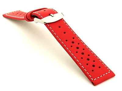 22mm Red/White - Genuine Leather Watch Strap / Band RIDER, Perforated (image for) 22mm Red/White - Genuine Leather Watch Strap / Band RIDER, Perforated