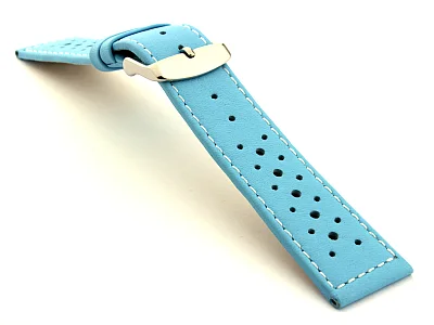 18mm Sky Blue/White - Genuine Leather Watch Strap / Band RIDER, Perforated (image for) 18mm Sky Blue/White - Genuine Leather Watch Strap / Band RIDER, Perforated