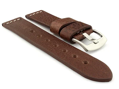 Genuine Leather Watch Strap RIVIERA Extra Long Dark Brown/White 20mm (image for) Genuine Leather Watch Strap RIVIERA Extra Long Dark Brown/White 20mm