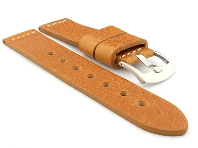 Genuine Leather Watch Strap RIVIERA Extra Long Brown(Tan)/White 24mm (image for) Genuine Leather Watch Strap RIVIERA Extra Long Brown(Tan)/White 24mm